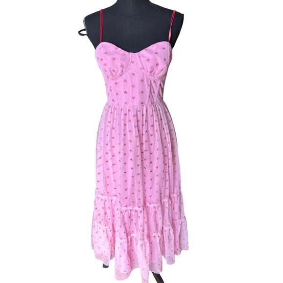 Betsey Johnson Pink Heart Tulle Midi Dress – Retro Pinup Romantic - Picture 1 of 8